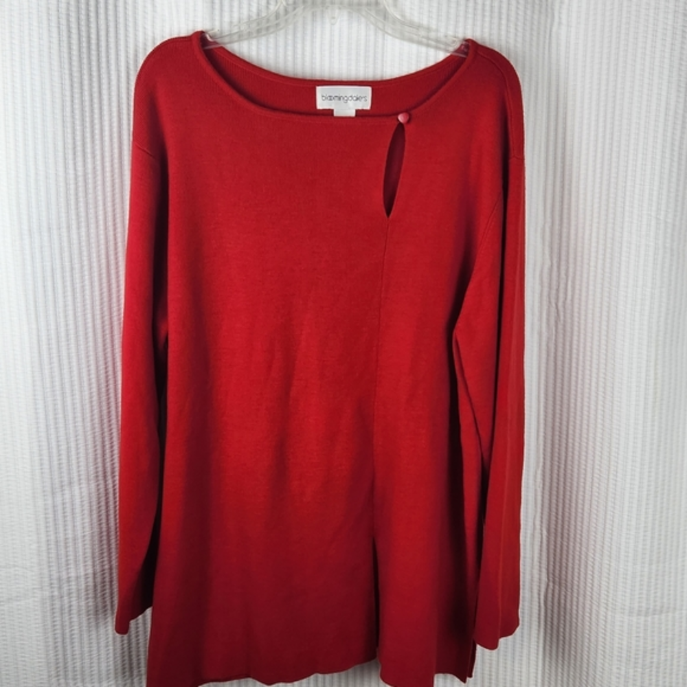 Bloomingdales 3X Red Vintage 100% Wool Sweater Key Hole Waist Vents Soft‎ Cozy